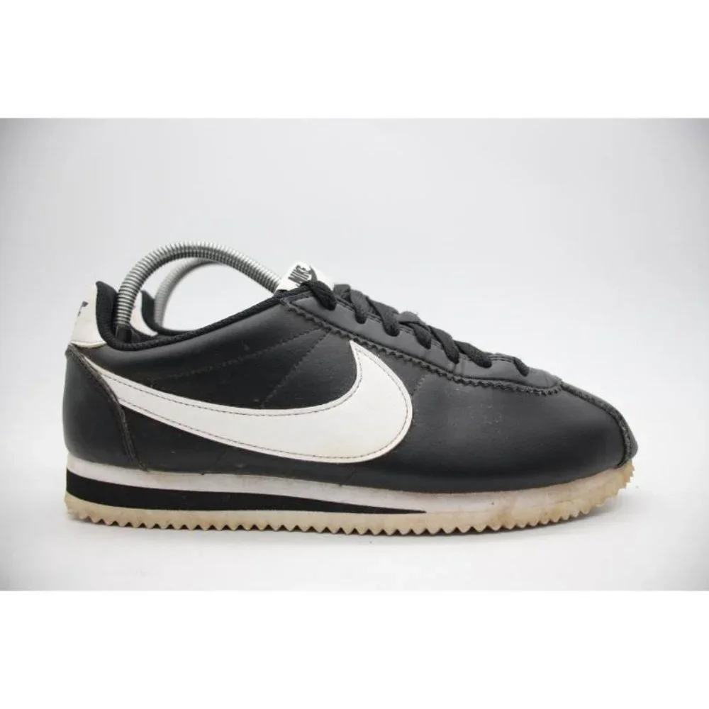 Nike Classic Cortez Women's Size 8.5 Shoes Black White Leather Sneakers Low Top